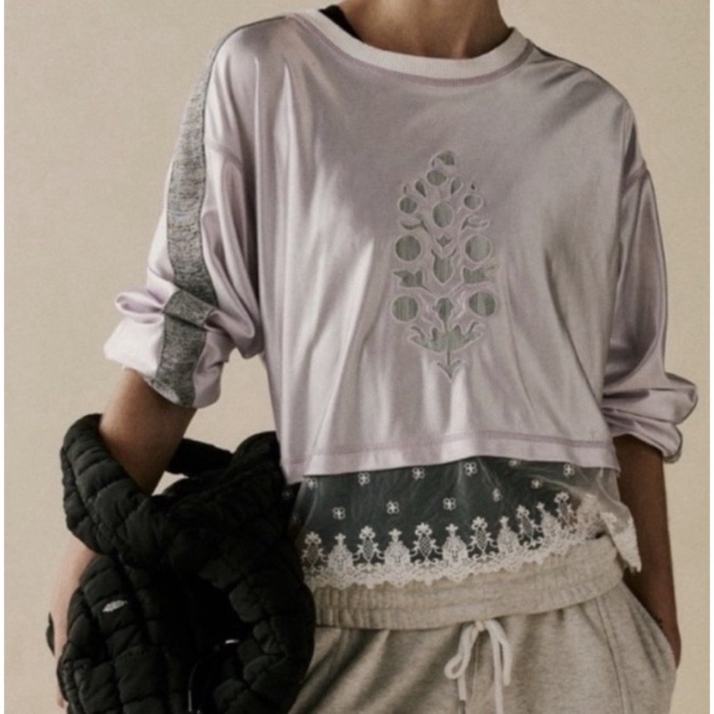 NWT Free People Movement Track Star Lace Layer Top XS Lt Purple Jersey $108
